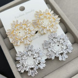 Pave zircon flower earrings