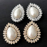 Pave zircon glass pearl earrings