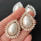 Pave zircon glass pearl earrings