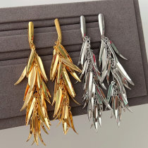 Metal leaf tassel earrings
