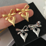 Bow heart charm earrings