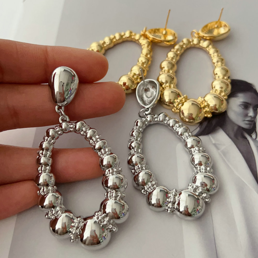 Metal ball droplet shaped earrings