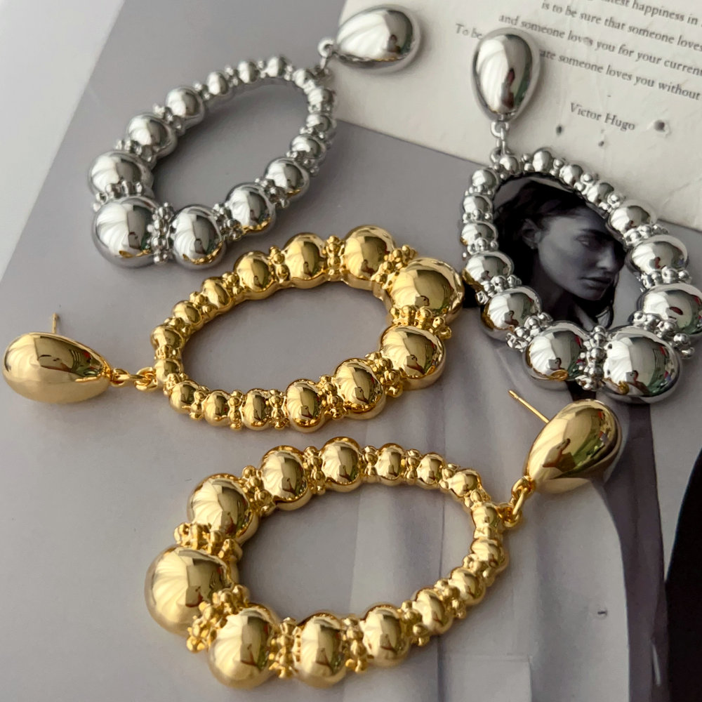 Metal ball droplet shaped earrings