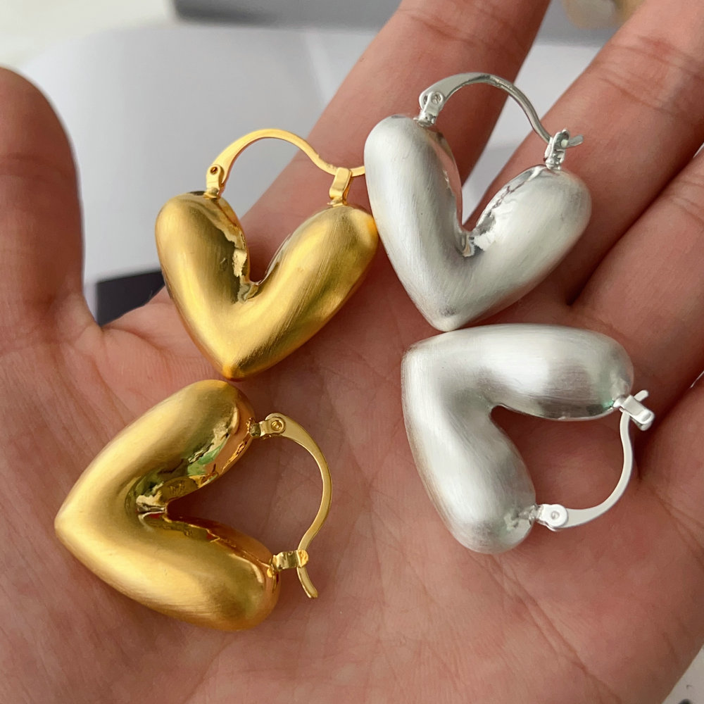 Brushed metal triangle earrings