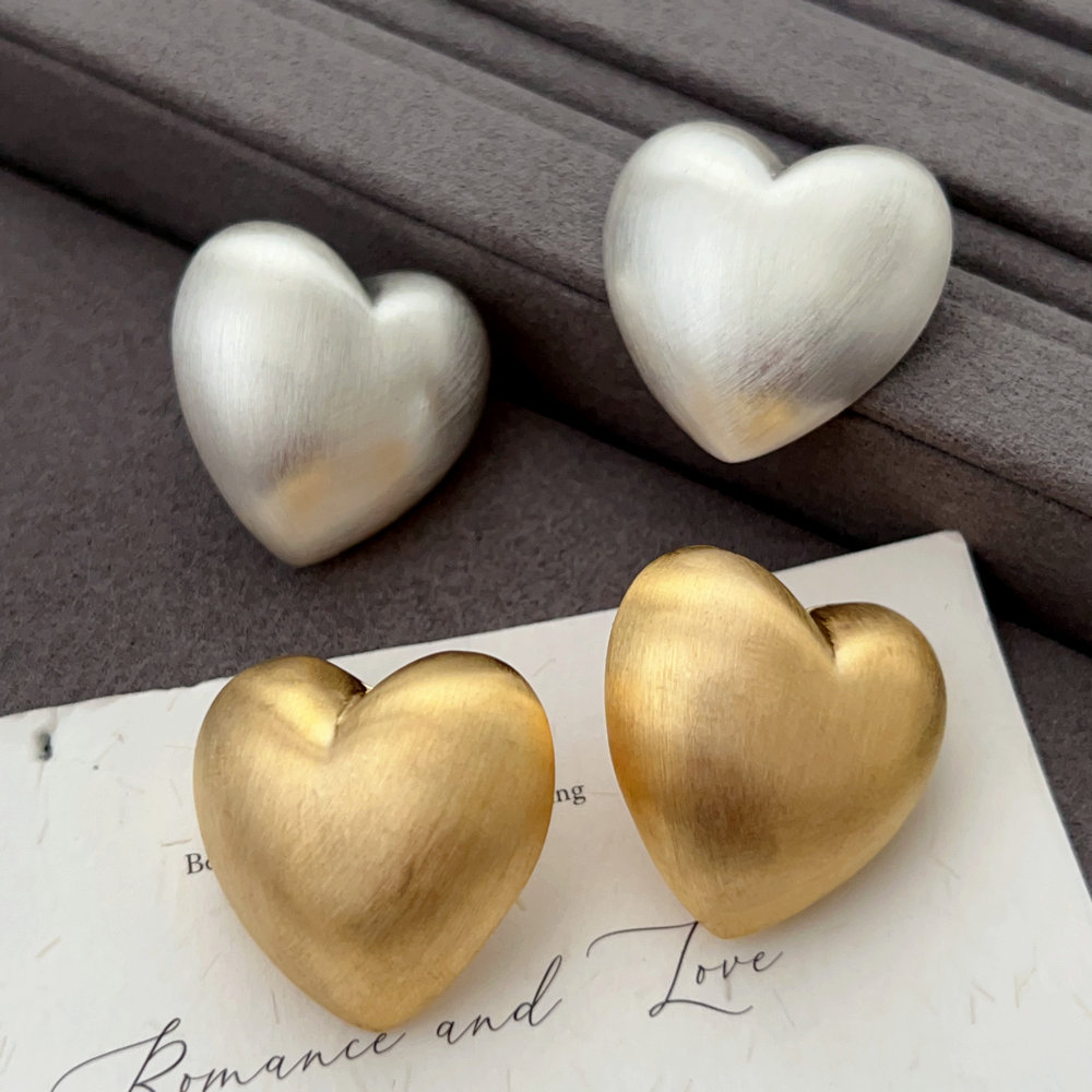 Brushed metal heart earrings