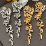 Chunky metal long flower earrings