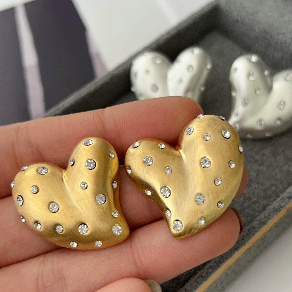 Brushed metal heart earrings