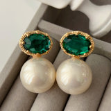 Green crystal pearl earrings