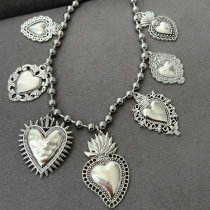 Chunky heart charm ball necklace