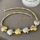 Heart charm bead necklace