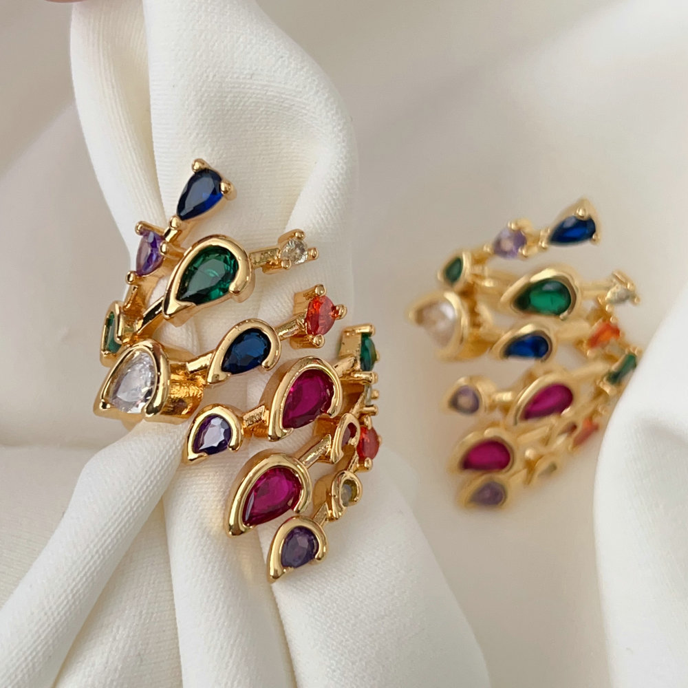 Colorful zircon leaf ring
