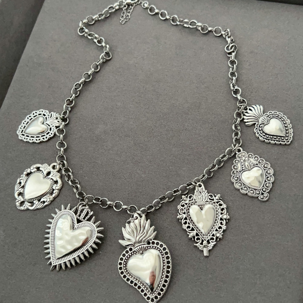 Silver heart charm necklace