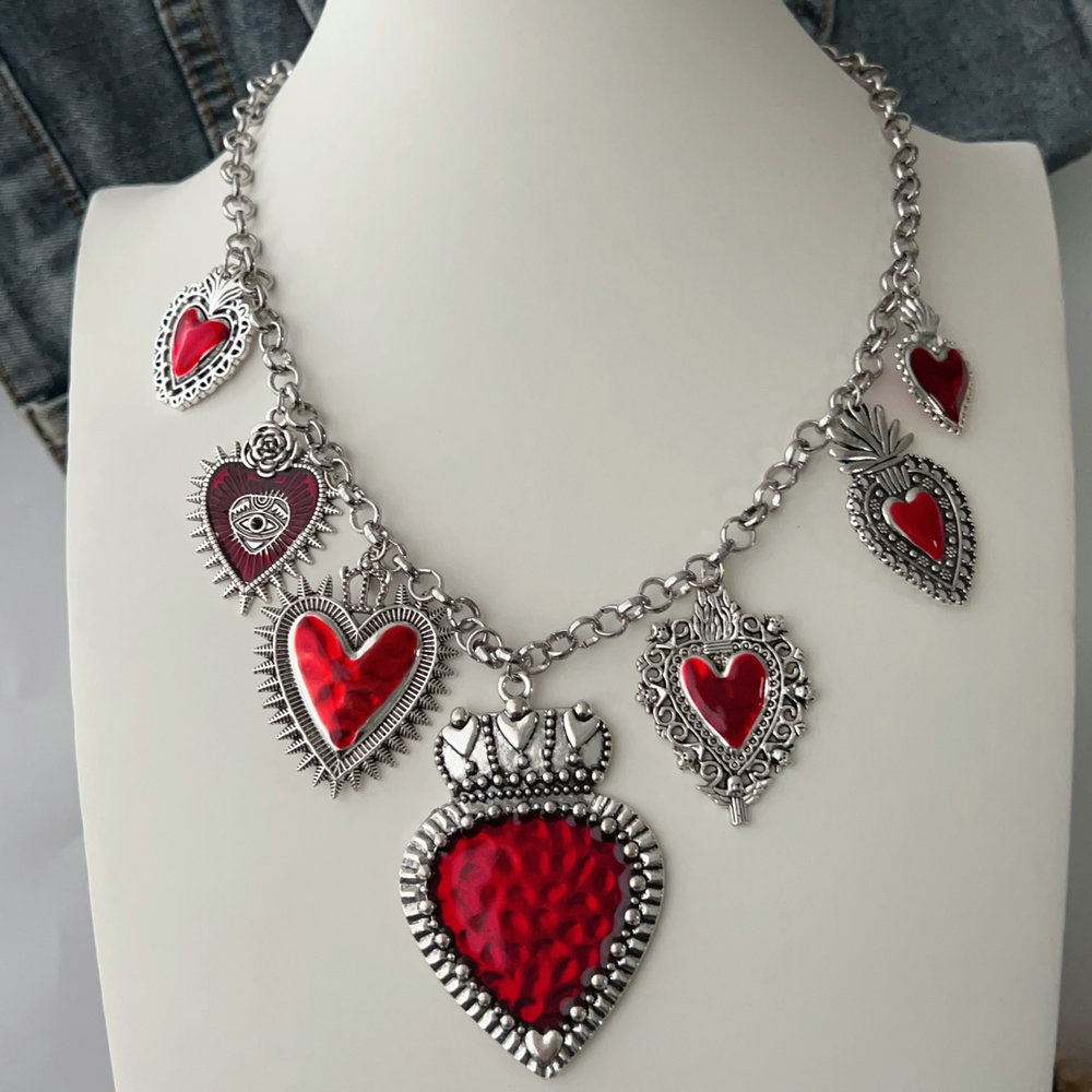 Enamel heart charm necklace