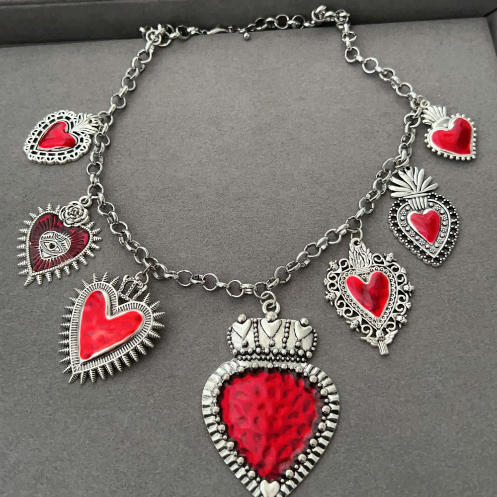 Enamel heart charm necklace