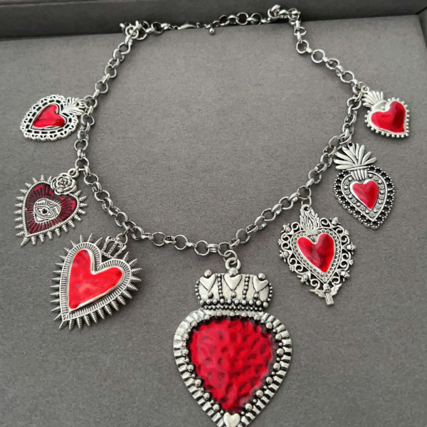 Enamel heart charm necklace