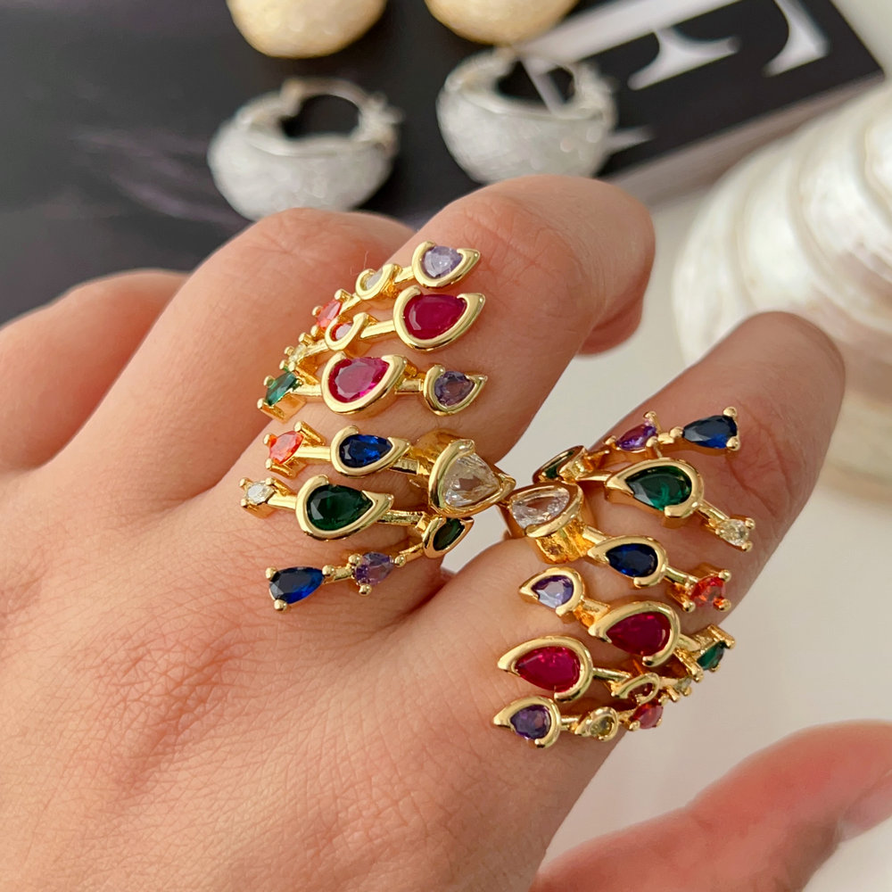 Colorful zircon leaf ring