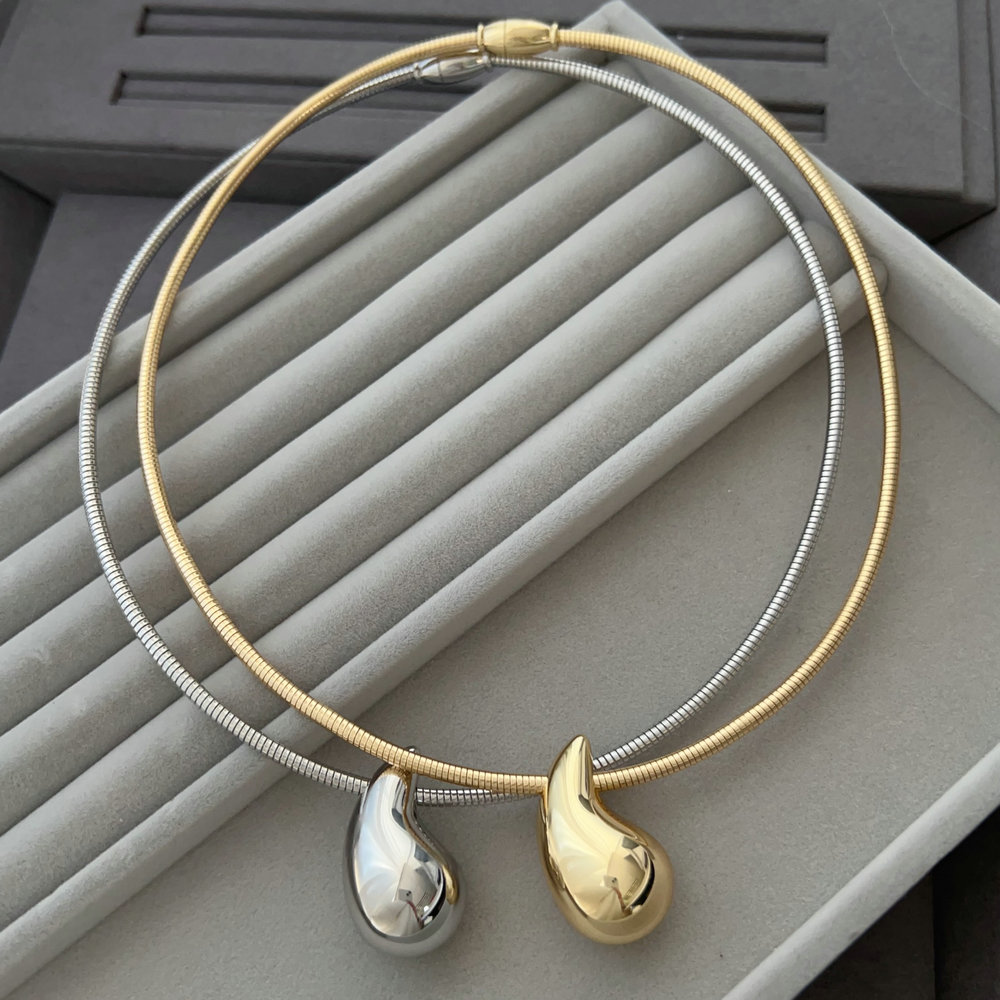 Teardrop charm snake bone necklace