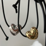Heart black cord necklace