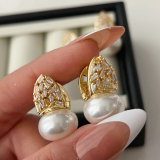 Basic zircon pearl earrings