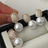 Pave zircon pearl earrings
