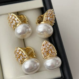 Basic zircon pearl earrings