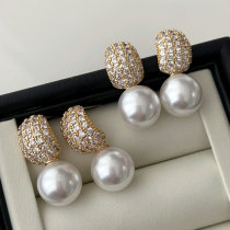 Pave zircon pearl earrings