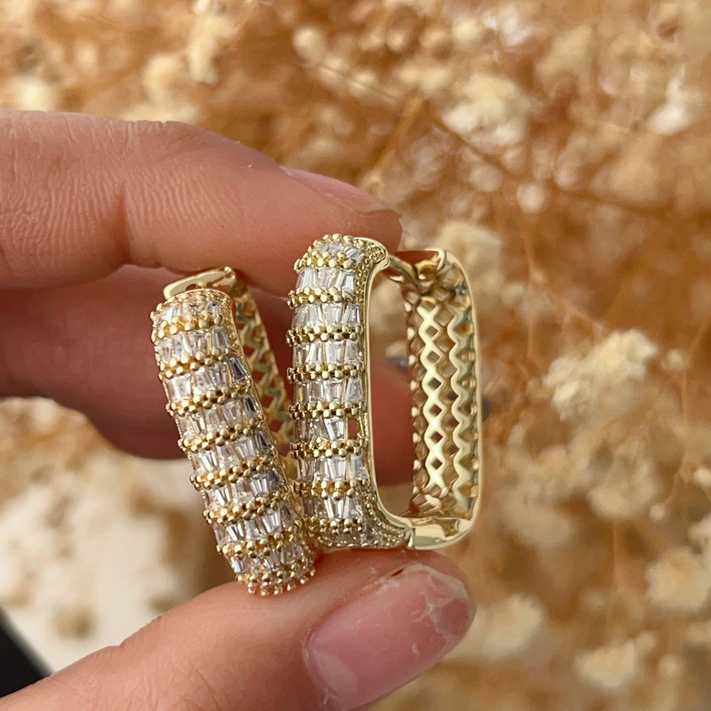 Pave zircon square earrings