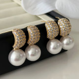 Pave zircon pearl earrings