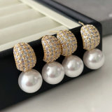 Pave zircon pearl earrings