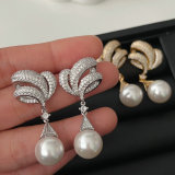 Pave zircon pearl earrings