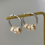 Pave zircon round charm hoop