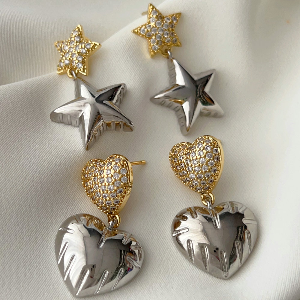 Pave star earrings , heart earrings