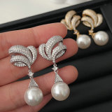Pave zircon pearl earrings