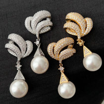 Pave zircon pearl earrings