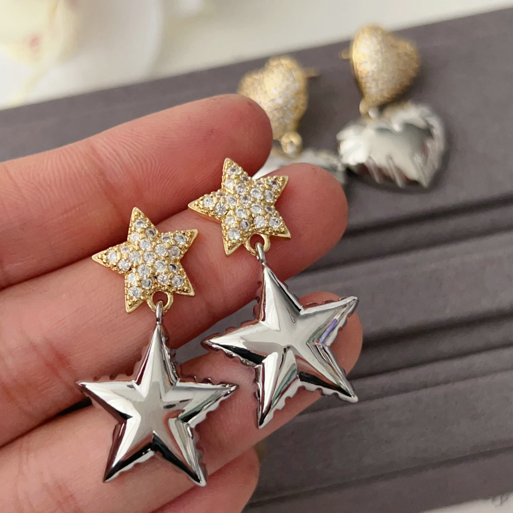 Pave star earrings , heart earrings
