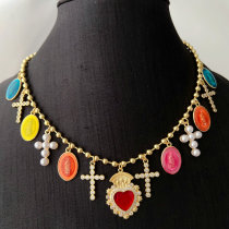 Cross charm bead ball necklace