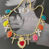 Cross charm bead ball necklace