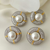 Pave zircon round pearl earrings