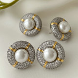 Pave zircon round pearl earrings