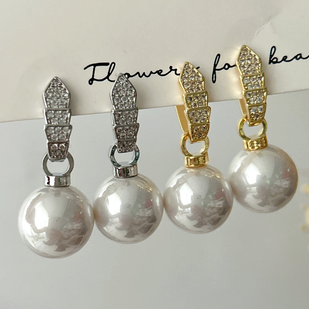 Pave zircon snake pearl earrings