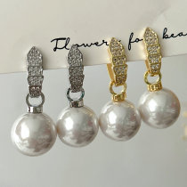 Pave zircon snake pearl earrings
