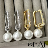 Pave square pearl earrings