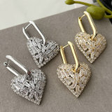 Pave heart charm earrings