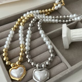 Chunky ball necklace with heart charm