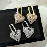 Pave heart charm earrings