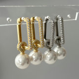 Pave square pearl earrings