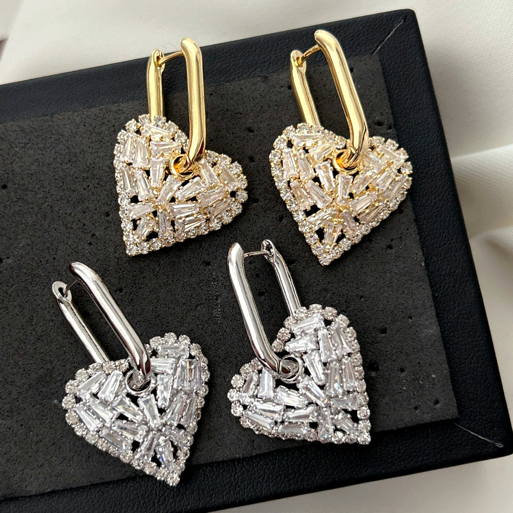Pave heart charm earrings