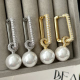 Pave square pearl earrings