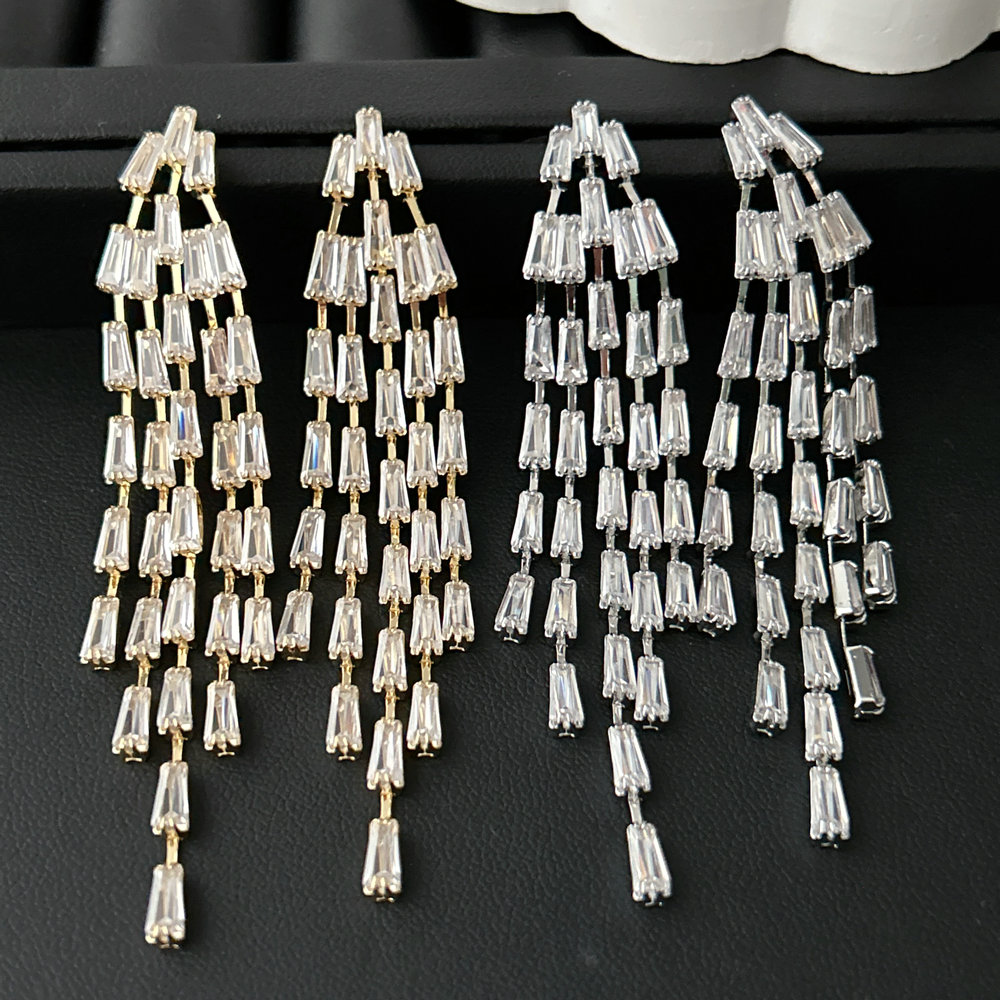 Pave zircon tassel earrings