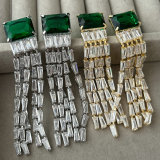 Pave chain green zircon tassel earrings